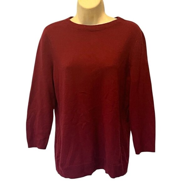 Talbots Burgundy Wine 100% Cashmere 3/4 Sleeves Crew Neck Sweater Pullover - Picture 1 of 7